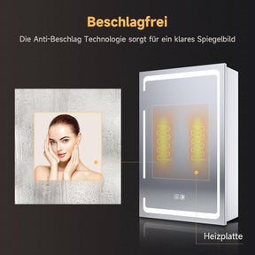 SONNI Spiegelschrank Bad mit Beleuchtung, 3 Lichtfarbe Einstellbar und Beschlagfrei LED Badezimmerschrank mit Kabelloses Scharnier Design Medizinschrank