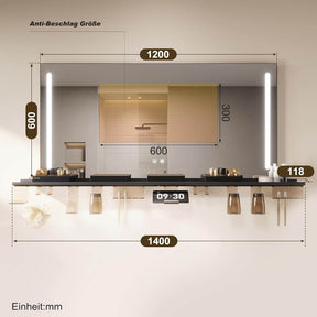 SONNI Badezimmerspiegel mit Beleuchtung 120x60 cm, LED Badspiegel mit Ablage, 3 einstellbare Lichtfarbe, Anti-Beschlag Wandspiegel mit Touchschalter