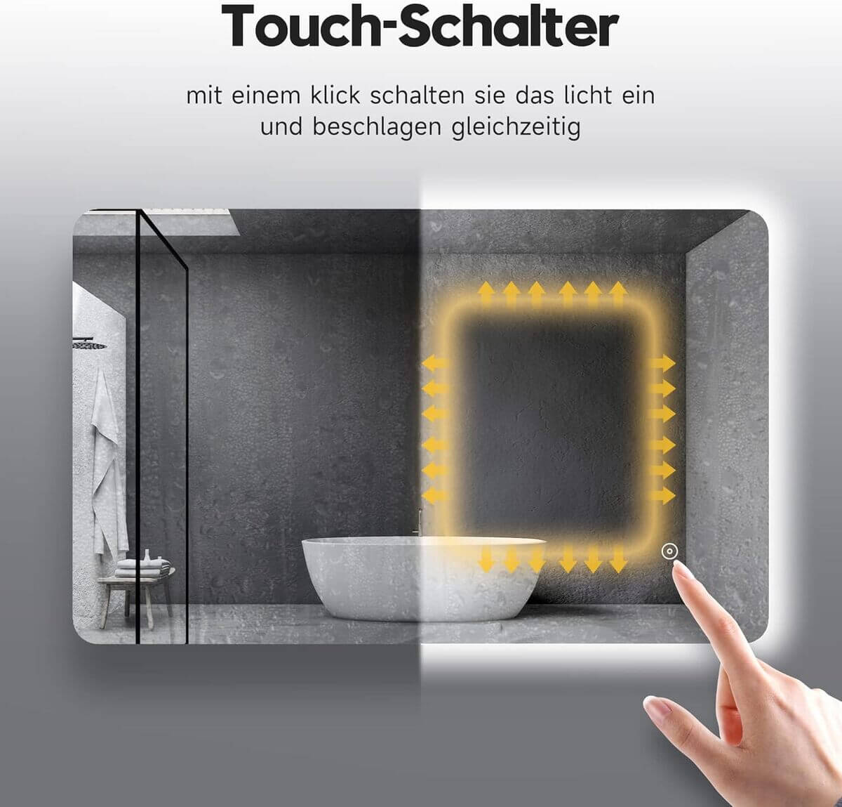 SONNI Badspiegel Lichtspiegel LED Spiegel Wandspiegel mit Touch-Schalter 80 x 50cm kaltweiß IP44 energiesparend