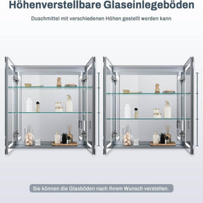 SONNI Aluminum Spiegelschrank mit Beleuchtung Badezimmer verstellbare Einlegeböden wasserdicht beschlagfrei mit Touchschalter und Steckdose