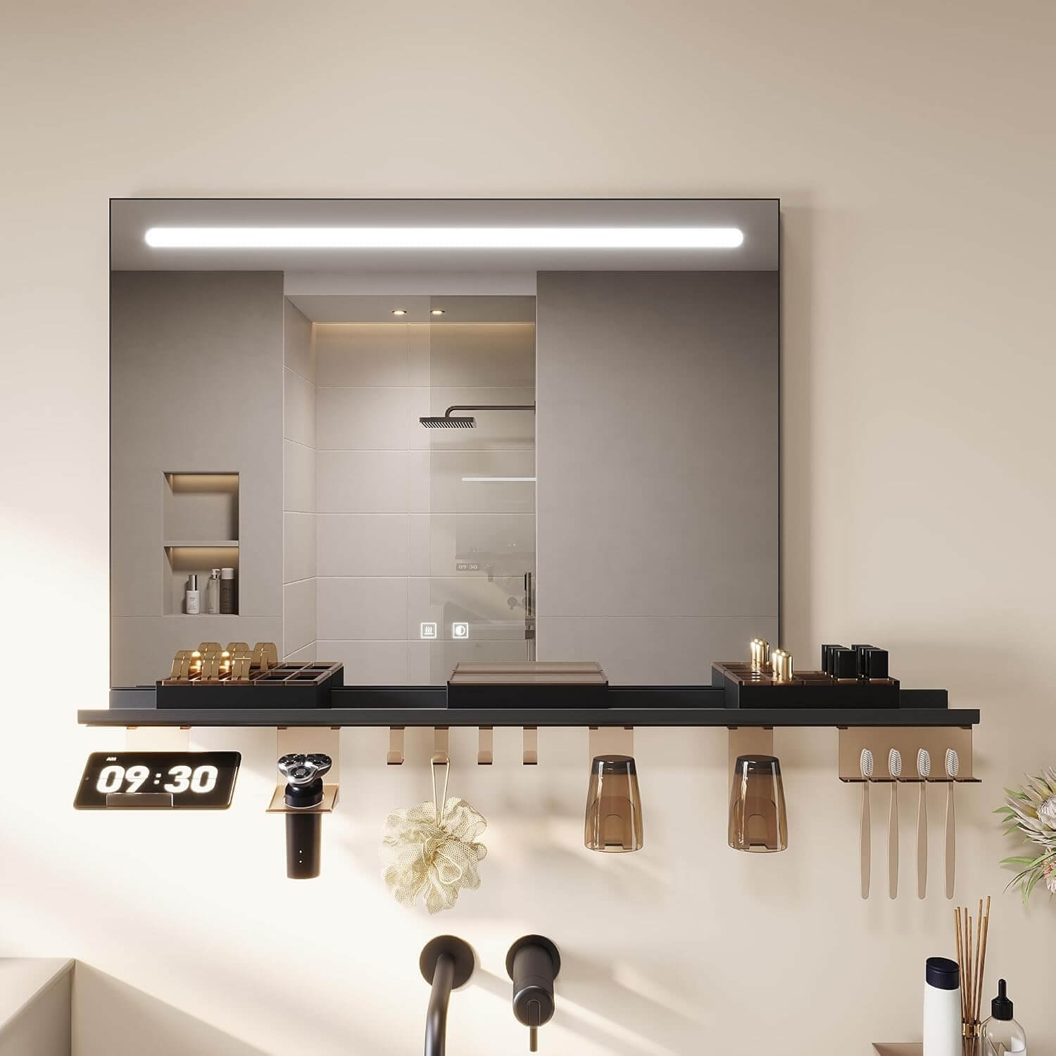 SONNI Badezimmerspiegel mit Beleuchtung 80x60 cm, LED Badspiegel mit Ablage, 3 einstellbare Lichtfarbe, Anti-Beschlag Wandspiegel mit Touchschalter