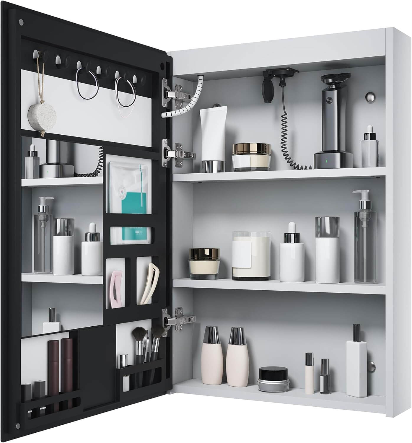 SONNI LED Spiegelschrank mit Make-up Ablage, Anti-Beschlag, Steckdose & Kosmetik-Organizer, 3 Lichtfarben Vollständig Montiert