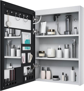 SONNI LED Spiegelschrank mit Make-up Ablage, Anti-Beschlag, Steckdose & Kosmetik-Organizer, 3 Lichtfarben Vollständig Montiert