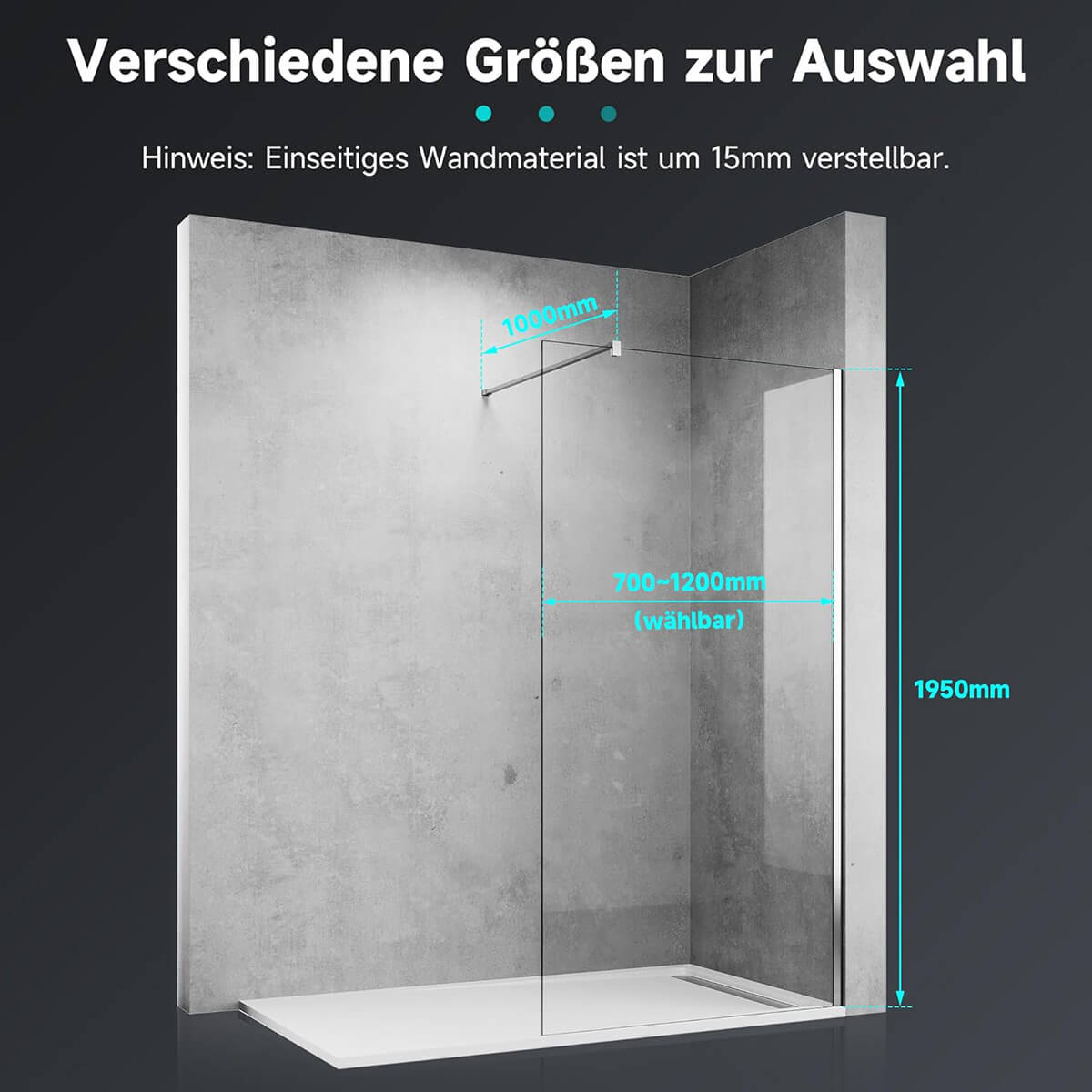 SONNI Walk In/ Begehbare Dusche Duschabtrennung Duschwand Nano Klarglas Glasstärke 8mm Breite 70-120cm