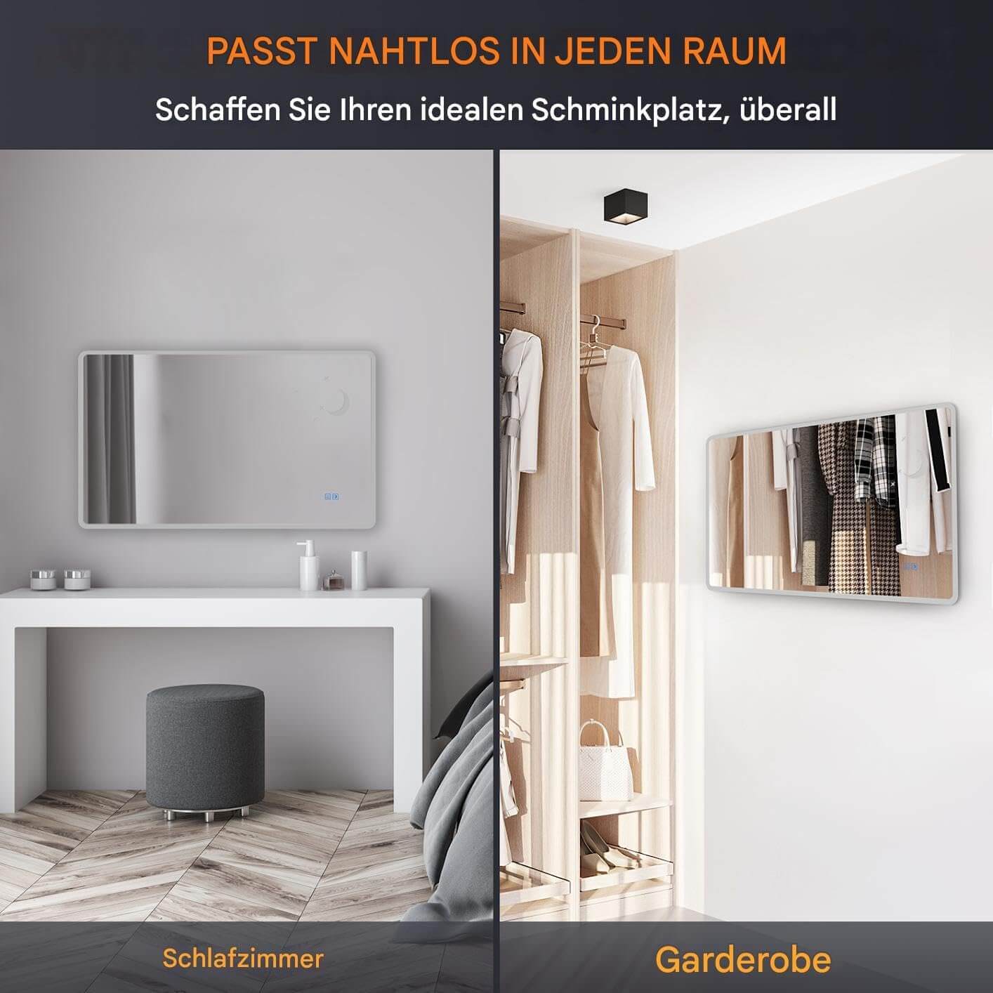 SONNI Badezimmer Spiegel mit Beleuchtung Wandspiegel, Kosmetikspiegel mit modernes Muster, 3 Farbe einstellbar, Steckdose und Antibeschlag, horizontal oder vertikal montierbar - Sonni Sanitär GmbH