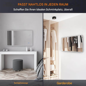 SONNI Badezimmer Spiegel mit Beleuchtung Wandspiegel, Kosmetikspiegel mit modernes Muster, 3 Farbe einstellbar, Steckdose und Antibeschlag, horizontal oder vertikal montierbar - Sonni Sanitär GmbH