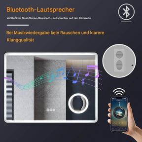 SONNI LED Badspiegel  Wandspiegel Bad mit Beleuchtung, 3 Farbe modi+Stufenlose Dimmung, Steckdose, Bluetooth und 3X Lupe, Kosmetikspiegel mit Anti-Beschlag und Touch-Schalter - Sonni Sanitär GmbH