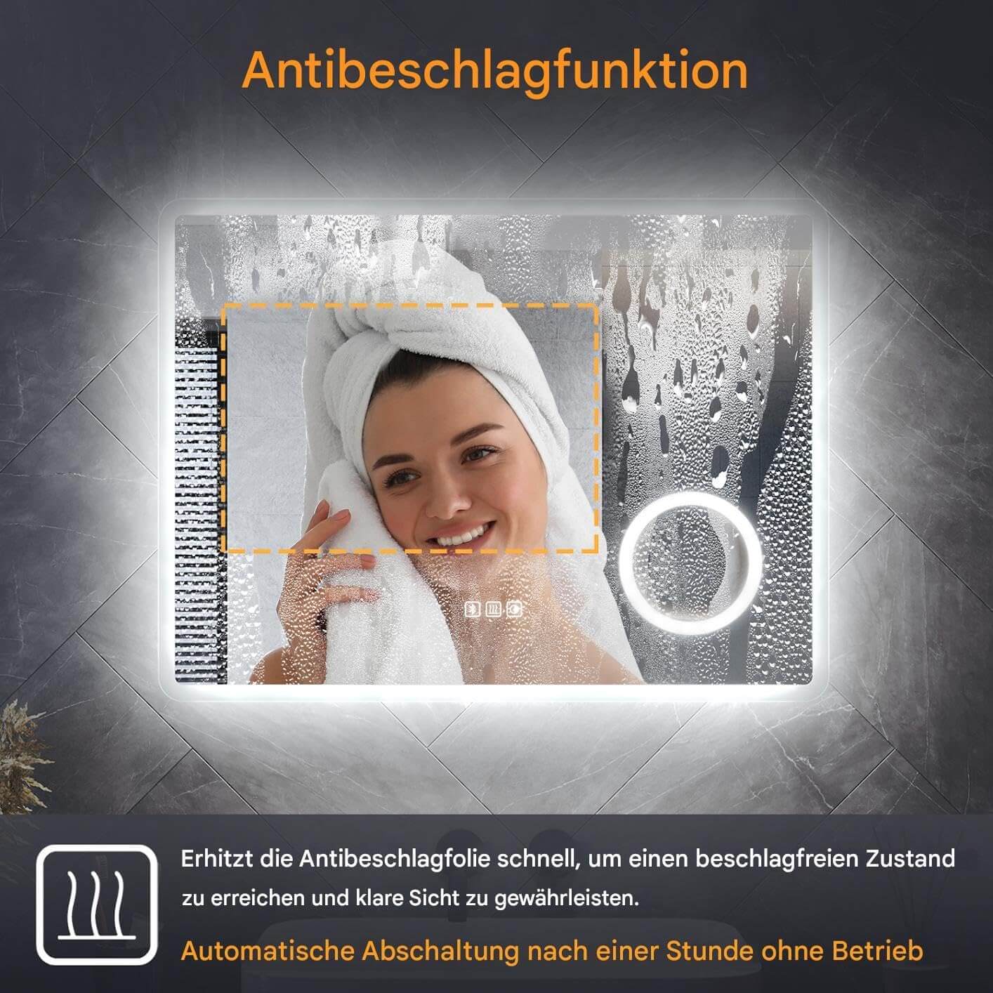 SONNI LED Badspiegel  Wandspiegel Bad mit Beleuchtung, 3 Farbe modi+Stufenlose Dimmung, Steckdose, Bluetooth und 3X Lupe, Kosmetikspiegel mit Anti-Beschlag und Touch-Schalter - Sonni Sanitär GmbH