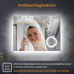 SONNI LED Badspiegel  Wandspiegel Bad mit Beleuchtung, 3 Farbe modi+Stufenlose Dimmung, Steckdose, Bluetooth und 3X Lupe, Kosmetikspiegel mit Anti-Beschlag und Touch-Schalter - Sonni Sanitär GmbH