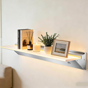 SONNI  LED Wandregale 50cm Glasboden Regal mit LED-Beleuchtung für Wohnzimmer, Bar, Eingang Lagerregal aus Aluminium und 8 mm abnehmbares Glas, 3 Farbe modi, sensorgesteuert - Sonni Sanitär GmbH