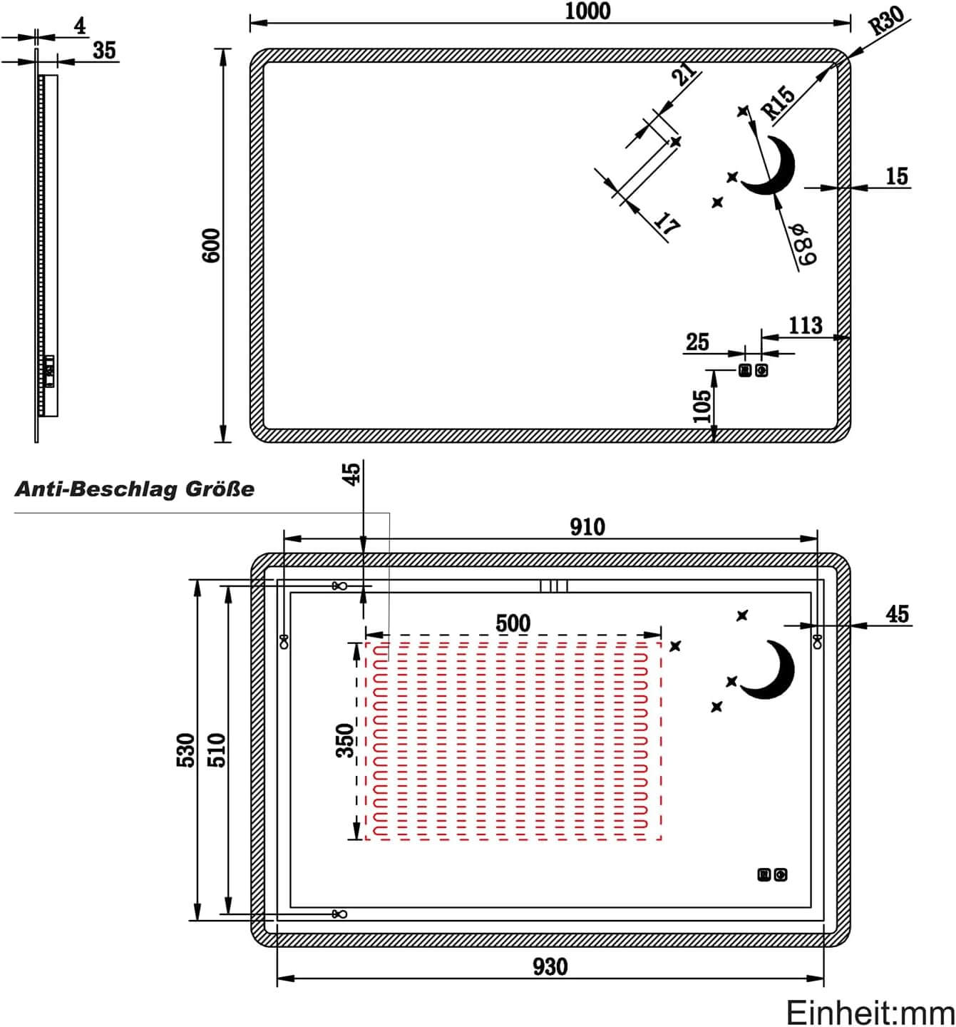SONNI Badezimmer Spiegel mit Beleuchtung Wandspiegel, Kosmetikspiegel mit modernes Muster, 3 Farbe einstellbar, Steckdose und Antibeschlag, horizontal oder vertikal montierbar - Sonni Sanitär GmbH