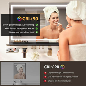 SONNI Badezimmerspiegel mit Beleuchtung 100x60 cm, LED Badspiegel mit Ablage, 3 einstellbare Lichtfarbe, Anti-Beschlag Wandspiegel mit Touchschalter