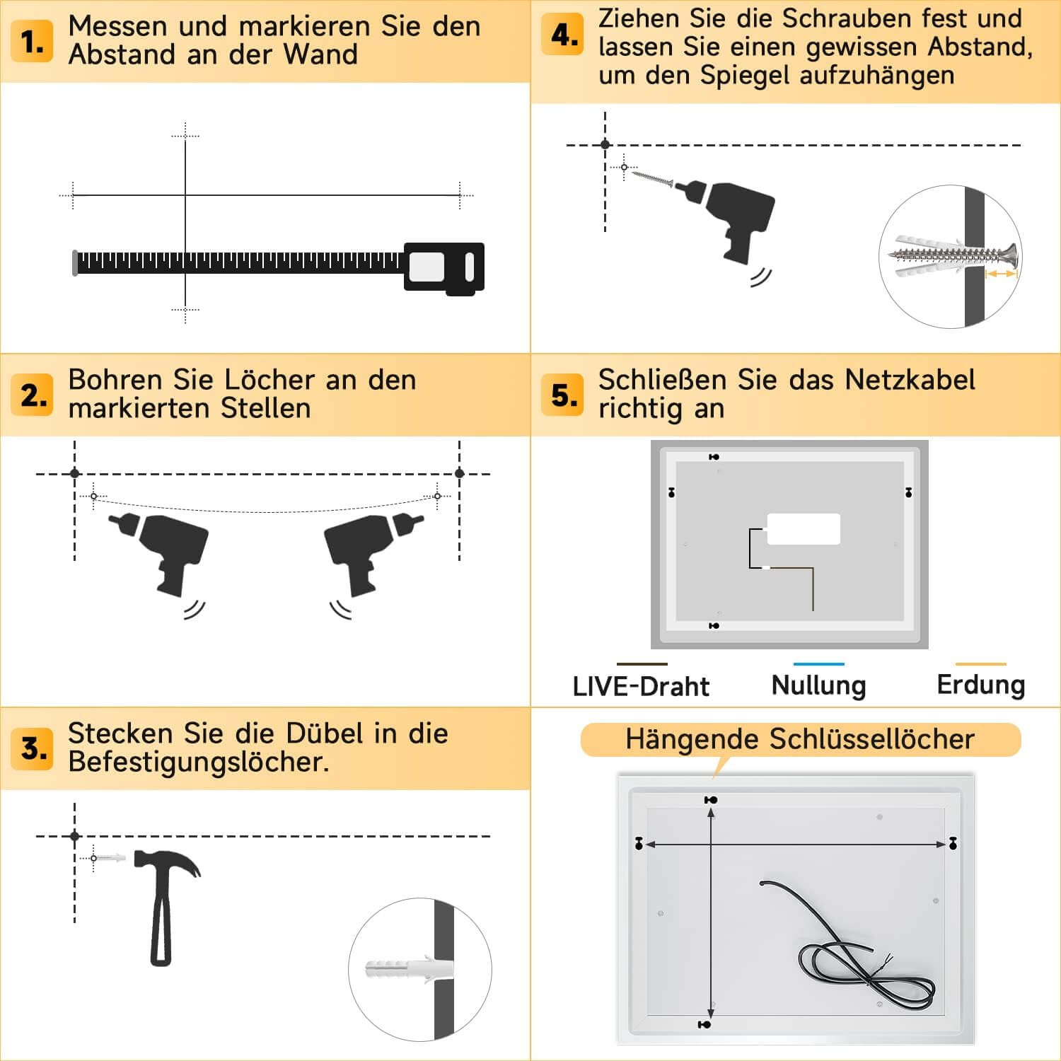 SONNI Badspiegel mit Beleuchtung Halbrund LED Spiegel mit Touch-Schalter und Dimmbar, Beschlagfrei, 3 einstellbare Lichtfarben, Badezimmerspiegel mit Beleuchtung IP44 - Sonni Sanitär GmbH