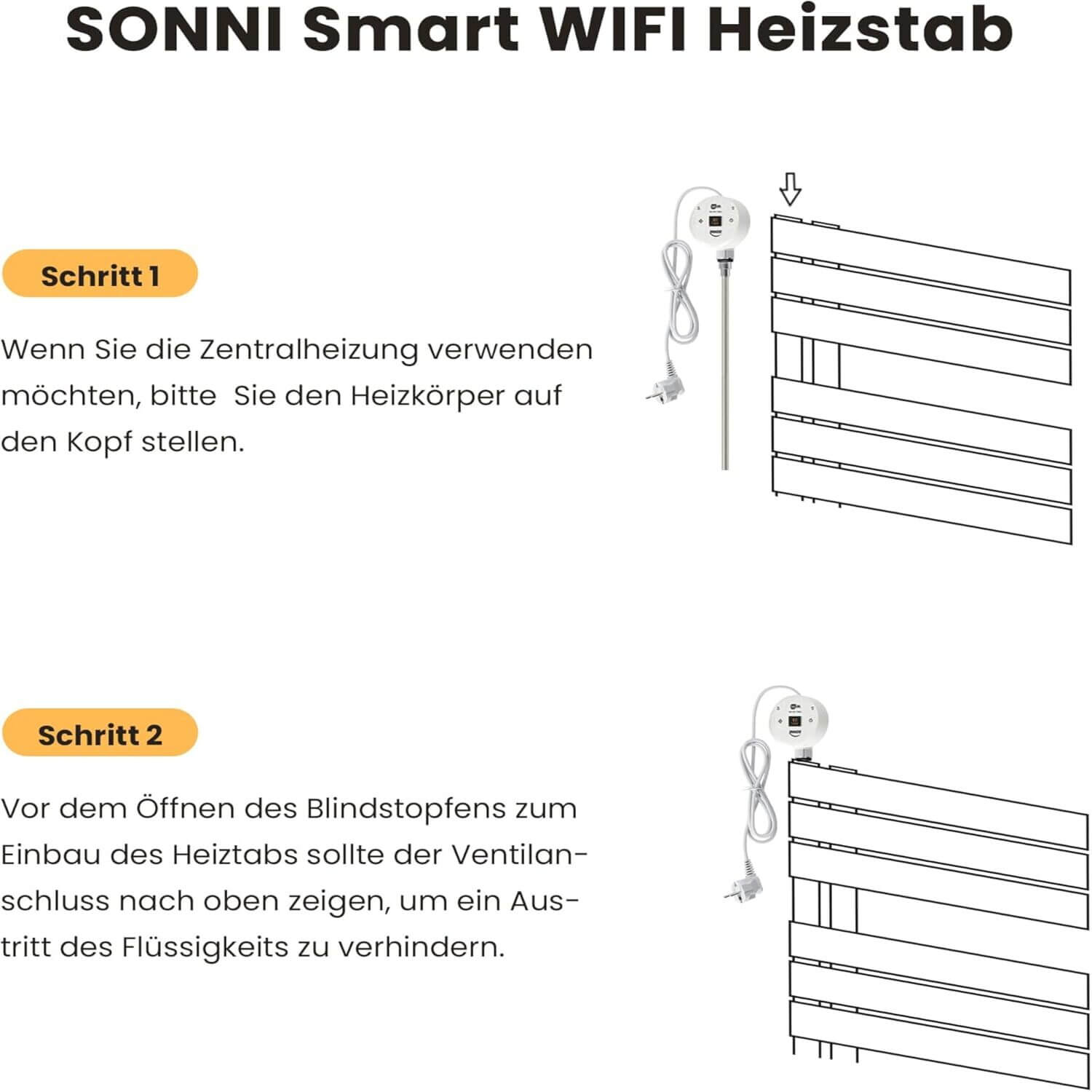 SONNI Smart WIFI elektrischer Heizstab Weiß mit Thermostat Intelleganter Temperaturregelstab für Badheizkörper APP-Steuerung - Sonni Sanitär GmbH