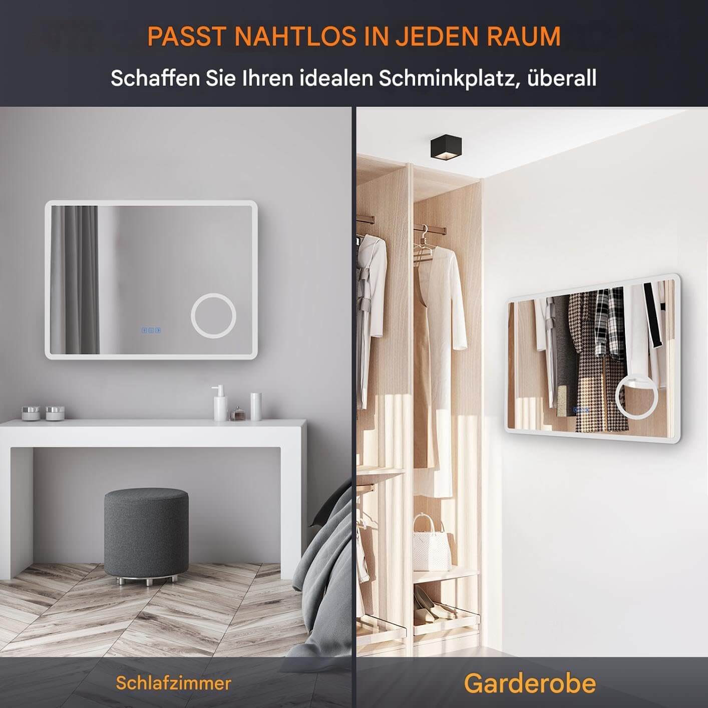 SONNI LED Badspiegel  Wandspiegel Bad mit Beleuchtung, 3 Farbe modi+Stufenlose Dimmung, Steckdose, Bluetooth und 3X Lupe, Kosmetikspiegel mit Anti-Beschlag und Touch-Schalter - Sonni Sanitär GmbH