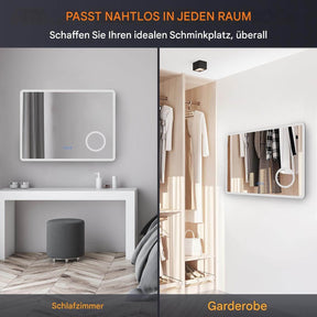 SONNI LED Badspiegel  Wandspiegel Bad mit Beleuchtung, 3 Farbe modi+Stufenlose Dimmung, Steckdose, Bluetooth und 3X Lupe, Kosmetikspiegel mit Anti-Beschlag und Touch-Schalter - Sonni Sanitär GmbH