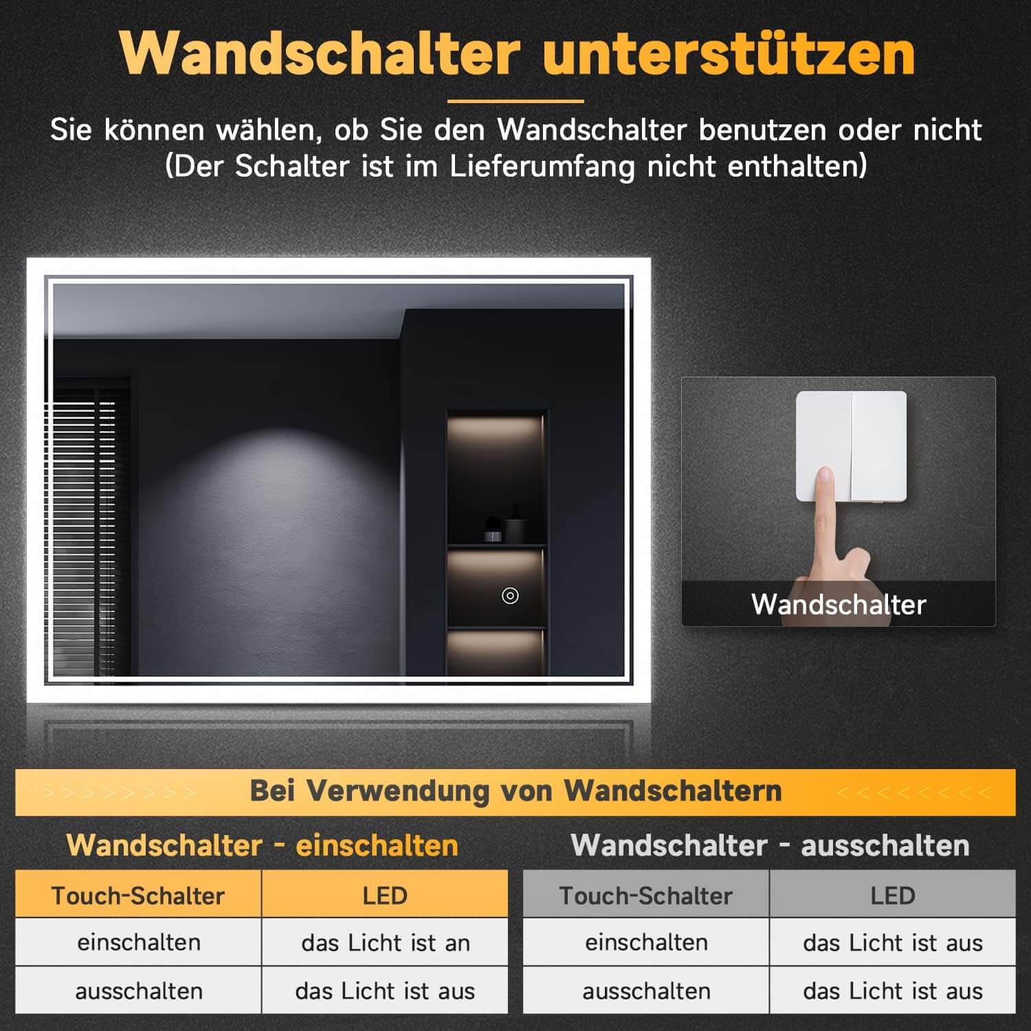 SONNI Badspiegel mit Beleuchtung Halbrund LED Spiegel mit Touch-Schalter und Dimmbar, Beschlagfrei, 3 einstellbare Lichtfarben, Badezimmerspiegel mit Beleuchtung IP44 - Sonni Sanitär GmbH