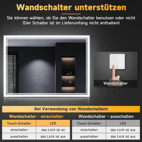 SONNI Badspiegel mit Beleuchtung Halbrund LED Spiegel mit Touch-Schalter und Dimmbar, Beschlagfrei, 3 einstellbare Lichtfarben, Badezimmerspiegel mit Beleuchtung IP44 - Sonni Sanitär GmbH