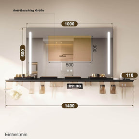 SONNI Badezimmerspiegel mit Beleuchtung 100x60 cm, LED Badspiegel mit Ablage, 3 einstellbare Lichtfarbe, Anti-Beschlag Wandspiegel mit Touchschalter