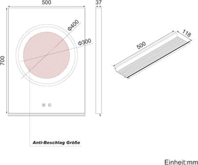 SONNI Badezimmerspiegel mit Beleuchtung 50x70 cm, LED Badspiegel mit Ablage, 3 einstellbare Lichtfarbe + Anti-Beschlag + Touchschalter, Ablage mit Handyhalter + Haken + Zahnbürstenhalter