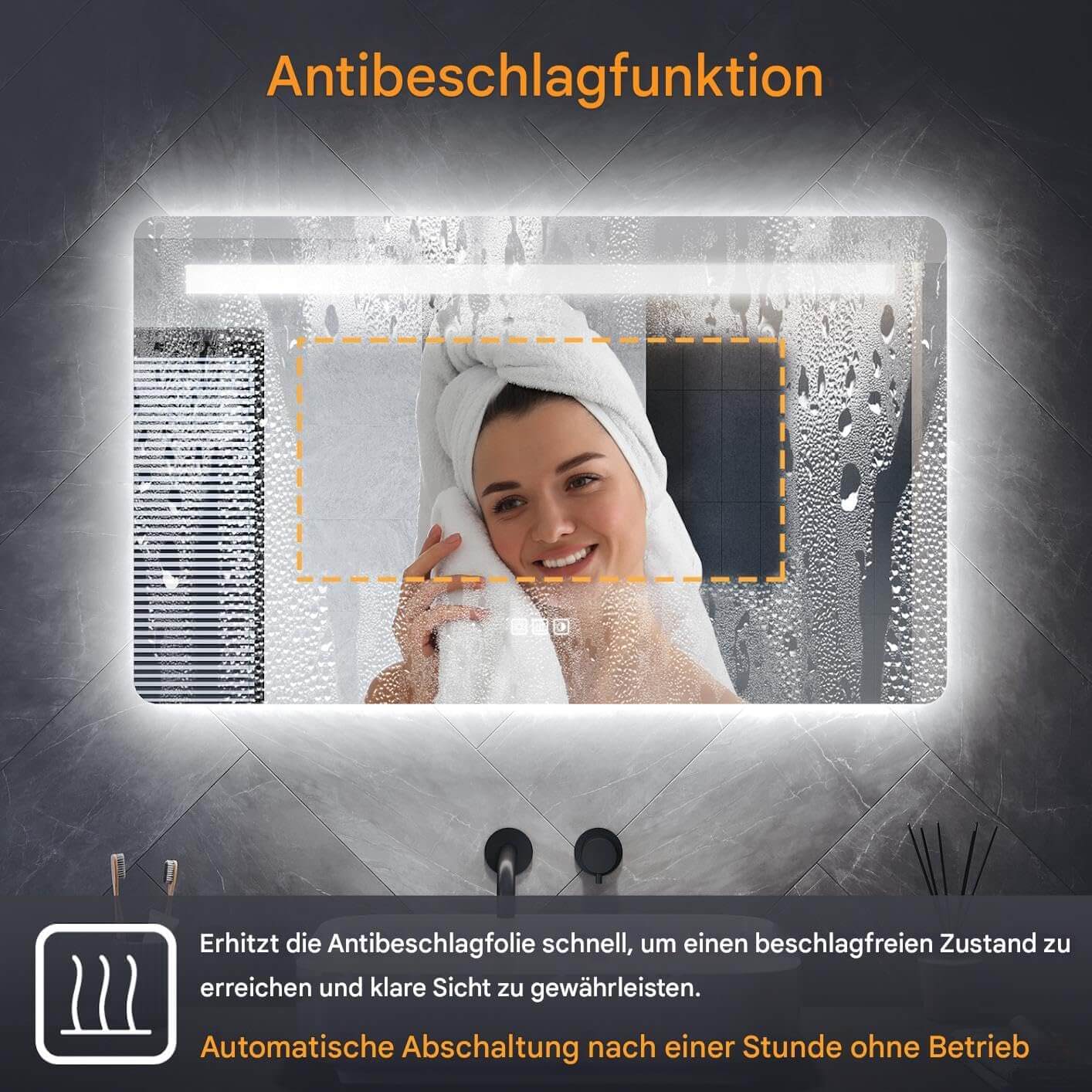 SONNI LED Badspiegel 80 x 60 cm Spiegel Bad mit Beleuchtung, 3 Farbe modi, Steckdose, 3X Lupe, Anti-Beschlag und Touch-Schalter Wandspiegel Kosmetikspiegel - Sonni Sanitär GmbH