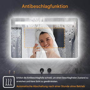 SONNI LED Badspiegel 80 x 60 cm Spiegel Bad mit Beleuchtung, 3 Farbe modi, Steckdose, 3X Lupe, Anti-Beschlag und Touch-Schalter Wandspiegel Kosmetikspiegel - Sonni Sanitär GmbH
