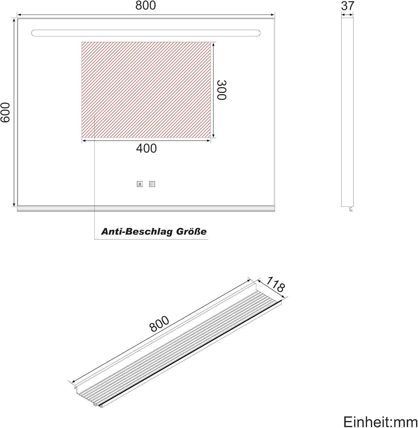 SONNI Badezimmerspiegel mit Beleuchtung 80x60 cm, LED Badspiegel mit Ablage, 3 einstellbare Lichtfarbe, Anti-Beschlag Wandspiegel mit Touchschalter