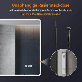SONNI LED Badspiegel  Wandspiegel mit Beleuchtung(Weißes/Blaues/Violettes Licht), Steckdose und Bluetooth, Anti-Beschlag und Touch-Schalter Kosmetikspiegel Schminkspiegel - Sonni Sanitär GmbH