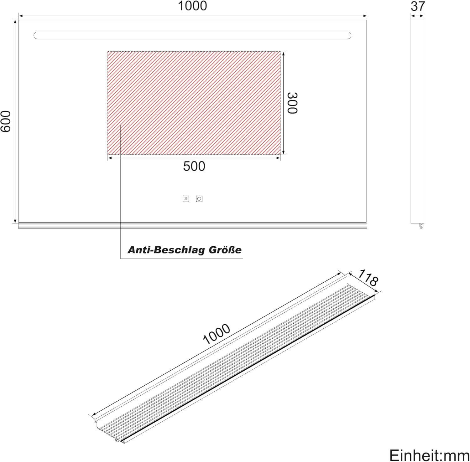 SONNI Badezimmerspiegel mit Beleuchtung 100x60 cm, LED Badspiegel mit Ablage, 3 einstellbare Lichtfarbe, Anti-Beschlag Wandspiegel mit Touchschalter