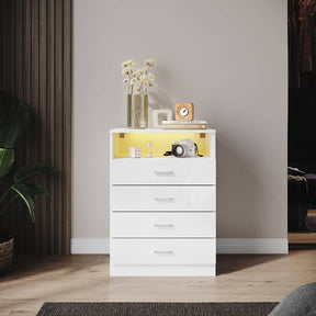 SONNI Kommode, mit 4 Schubladen, 1 offener Schubladen, Weiß Sideboard mit einstellbarem LED, Hochglanz Möbel Schränke