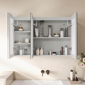 SONNI 3 Türiger Spiegelschrank Bad mit Beleuchtung LED Badezimmer Spiegelschrank mit Anti-Beschlag, Steckdose, 3 Lichtfarben, Dimmbar, Vollständig Montiert