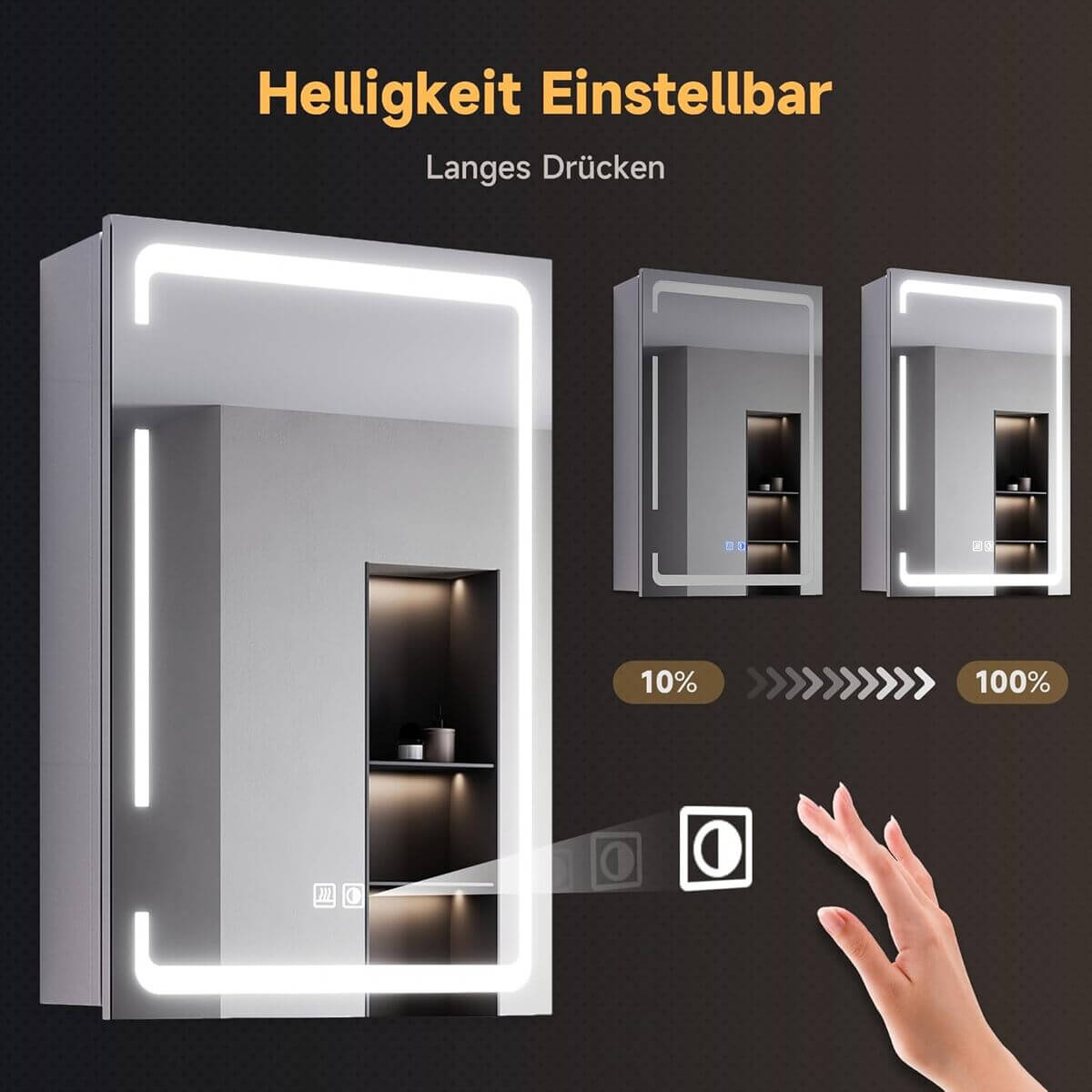 SONNI Spiegelschrank Bad mit Beleuchtung, 3 Lichtfarbe Einstellbar und Beschlagfrei LED Badezimmerschrank mit Kabelloses Scharnier Design Medizinschrank - Sonni Sanitär GmbH