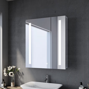 SONNI Bad mit Beleuchtung 60 cm breit Edelstahl Badezimmer-Spiegelschrank mit Beleuchtung und Steckdose Touchschalter Kabelloses Scharnier Design