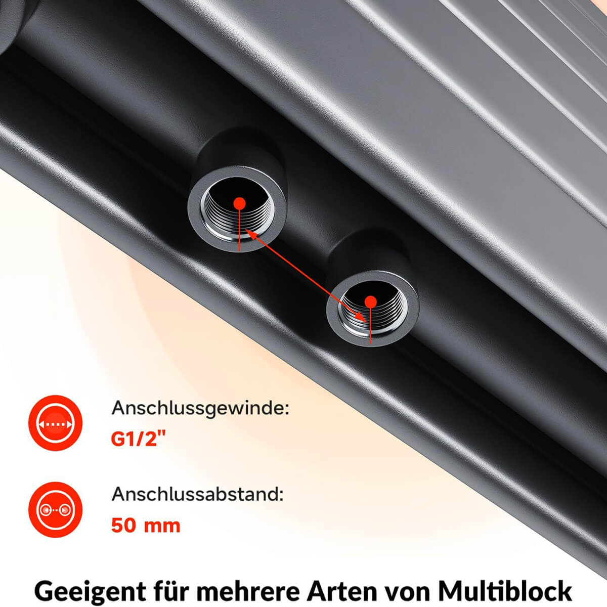 SONNI Design Heizkörper flach horizontal Flachheikörper für Bad Seitenanschluss Badheizkörper 465*1200mm Anthrazit ohne/mit Mutiblock