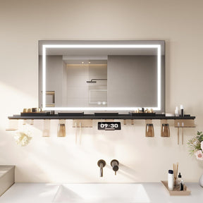 SONNI Badspiegel mit Beleuchtung 100x60cm +  Ablage, Touch Badezimmerspiegel 3 Lichtfarben, Anti-Beschlag & Gedächtnisfunktion