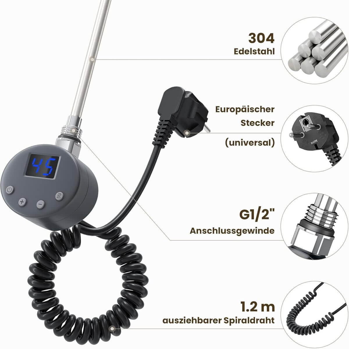 SONNI Badheizkörper Elektrisch mit Thermostat Anthrazit, Panel Handtuchhalter Elektrisch Flach Handtuchtrokner Handtuchheizkörper mit Heizstab Ohne/mit Mutiblock - Sonni Sanitär GmbH