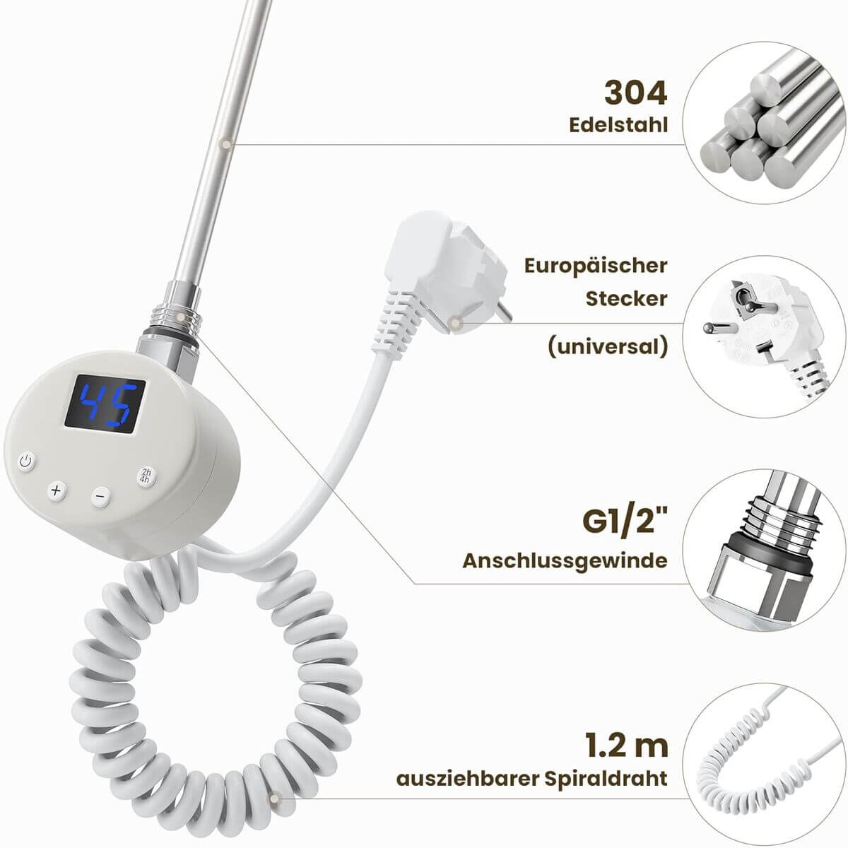 SONNI Badheizkörper Elektrisch mit Thermostat Weiß, Panel Handtuchhalter Elektrisch Flach Handtuchtrokner Handtuchheizkörper mit Heizstab Ohne/mit Mutiblock