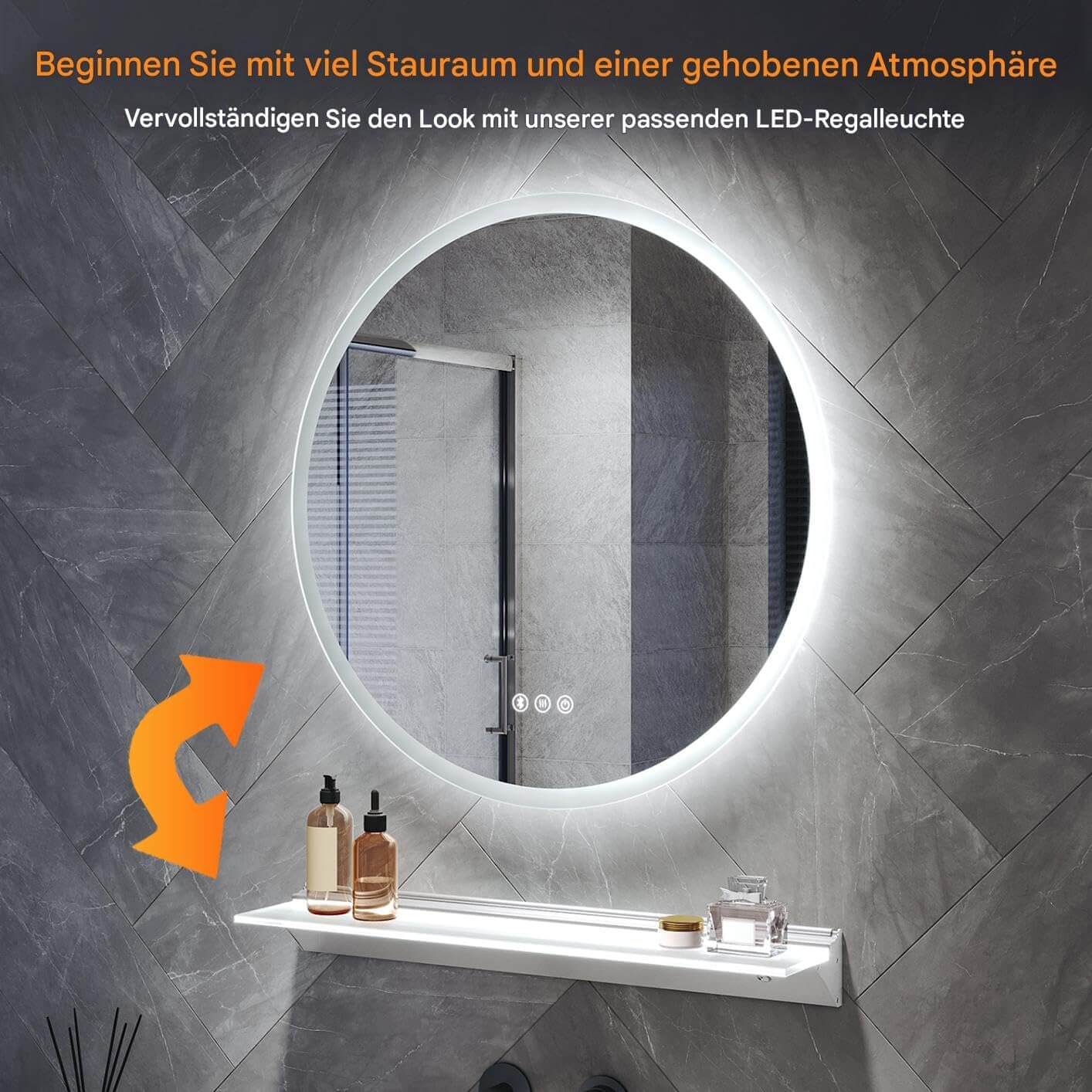 SONNI Badspiegel Runder mit Bluetooth Wandspiegel mit Beleuchtung, Spiegel Bad mit 3 einstellbare Farbtemperaturen und Anti-Beschlag, Kosmetikspiegel Rund - Sonni Sanitär GmbH