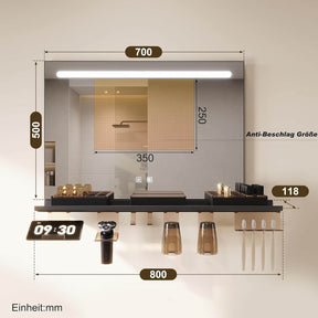 SONNI Badezimmerspiegel mit Beleuchtung 70x50 cm, LED Badspiegel mit Ablage, 3 einstellbare Lichtfarbe, Anti-Beschlag Wandspiegel mit Touchschalter