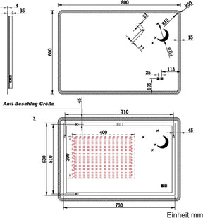 SONNI Badezimmer Spiegel mit Beleuchtung Wandspiegel, Kosmetikspiegel mit modernes Muster, 3 Farbe einstellbar, Steckdose und Antibeschlag, horizontal oder vertikal montierbar - Sonni Sanitär GmbH
