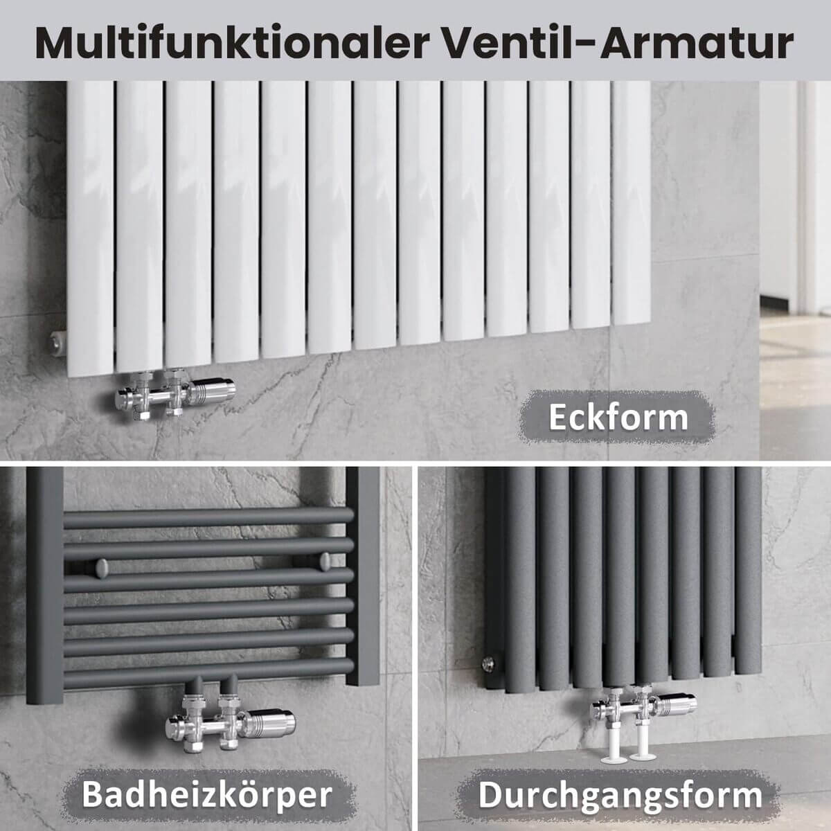 SONNI Multiblock Set für Heizkörper Anschlussarmatur inkl. Thermotstat Hahnblock Ventil Heizungszubehör Eck- und Durchgangsform - Sonni Sanitär GmbH