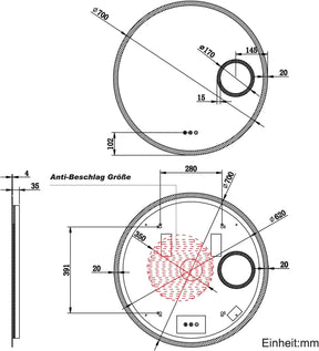 SONNI Badspiegel Runder mit Bluetooth Wandspiegel mit Beleuchtung, Spiegel Bad mit 3 einstellbare Farbtemperaturen und Anti-Beschlag, Kosmetikspiegel Rund - Sonni Sanitär GmbH
