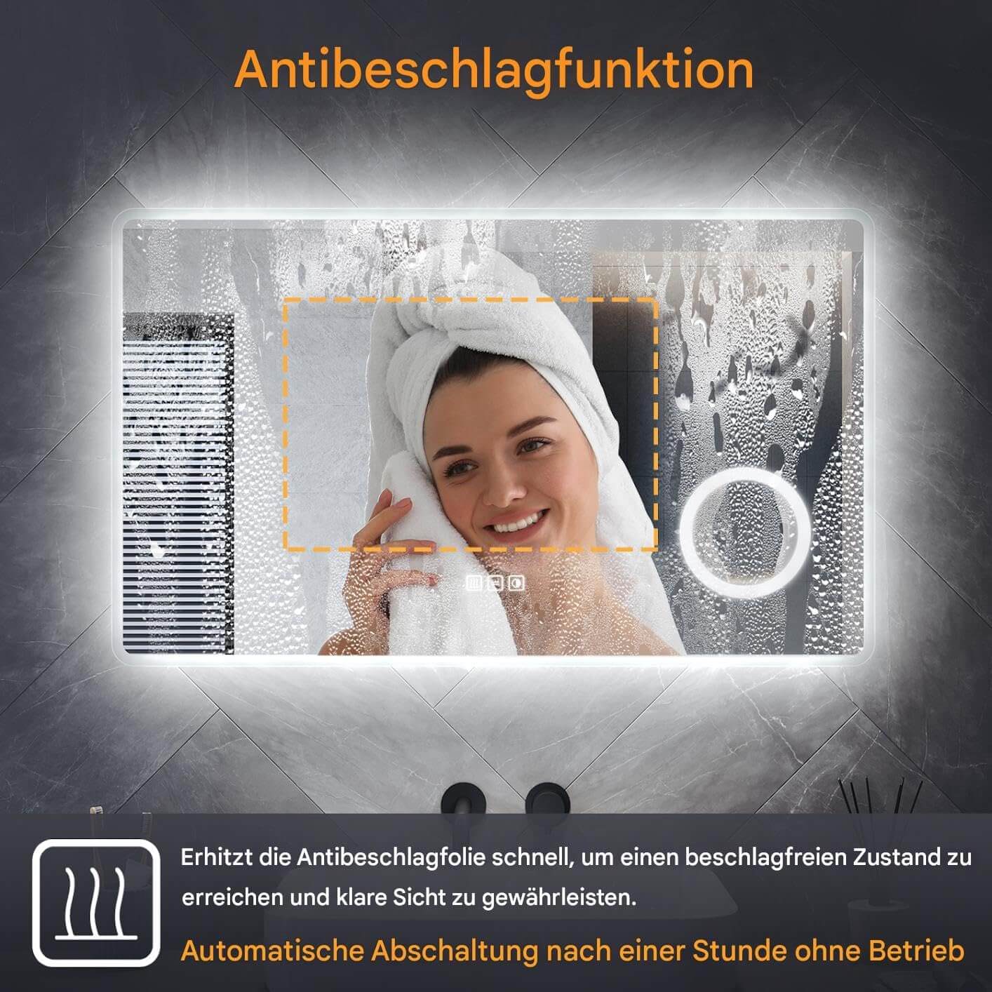 SONNI LED Badspiegel 80 x 60 cm Spiegel Bad mit Beleuchtung, 3 Farbe modi, Steckdose, 3X Lupe, Anti-Beschlag und Touch-Schalter Wandspiegel Kosmetikspiegel - Sonni Sanitär GmbH