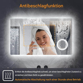 SONNI LED Badspiegel 80 x 60 cm Spiegel Bad mit Beleuchtung, 3 Farbe modi, Steckdose, 3X Lupe, Anti-Beschlag und Touch-Schalter Wandspiegel Kosmetikspiegel - Sonni Sanitär GmbH