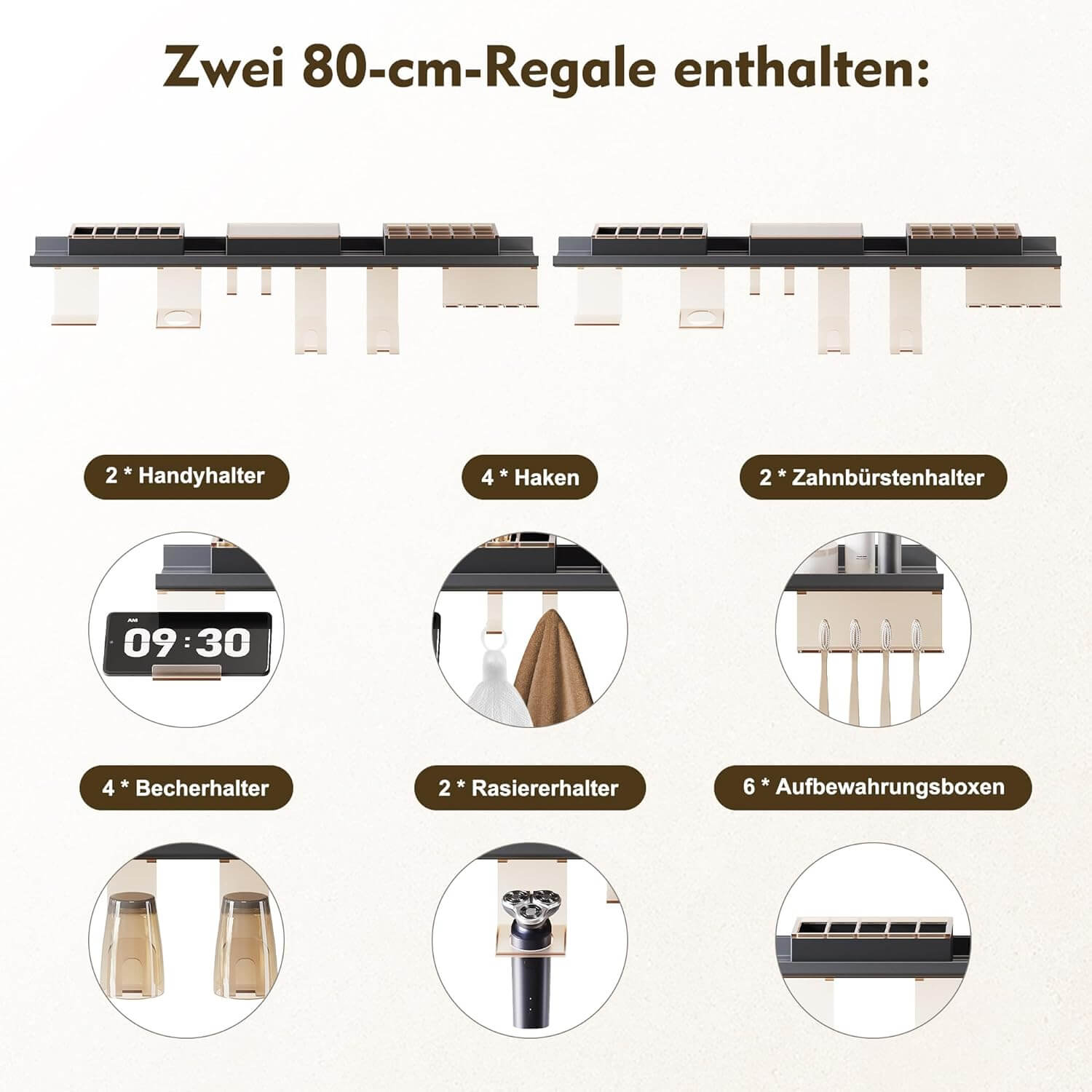 SONNI Badezimmerspiegel mit Beleuchtung 80x60 cm, LED Badspiegel mit Ablage , 3 einstellbare Lichtfarbe + Anti-Beschlag + Touchschalter, Ablage mit Handyhalter + Haken + Zahnbürstenhalter