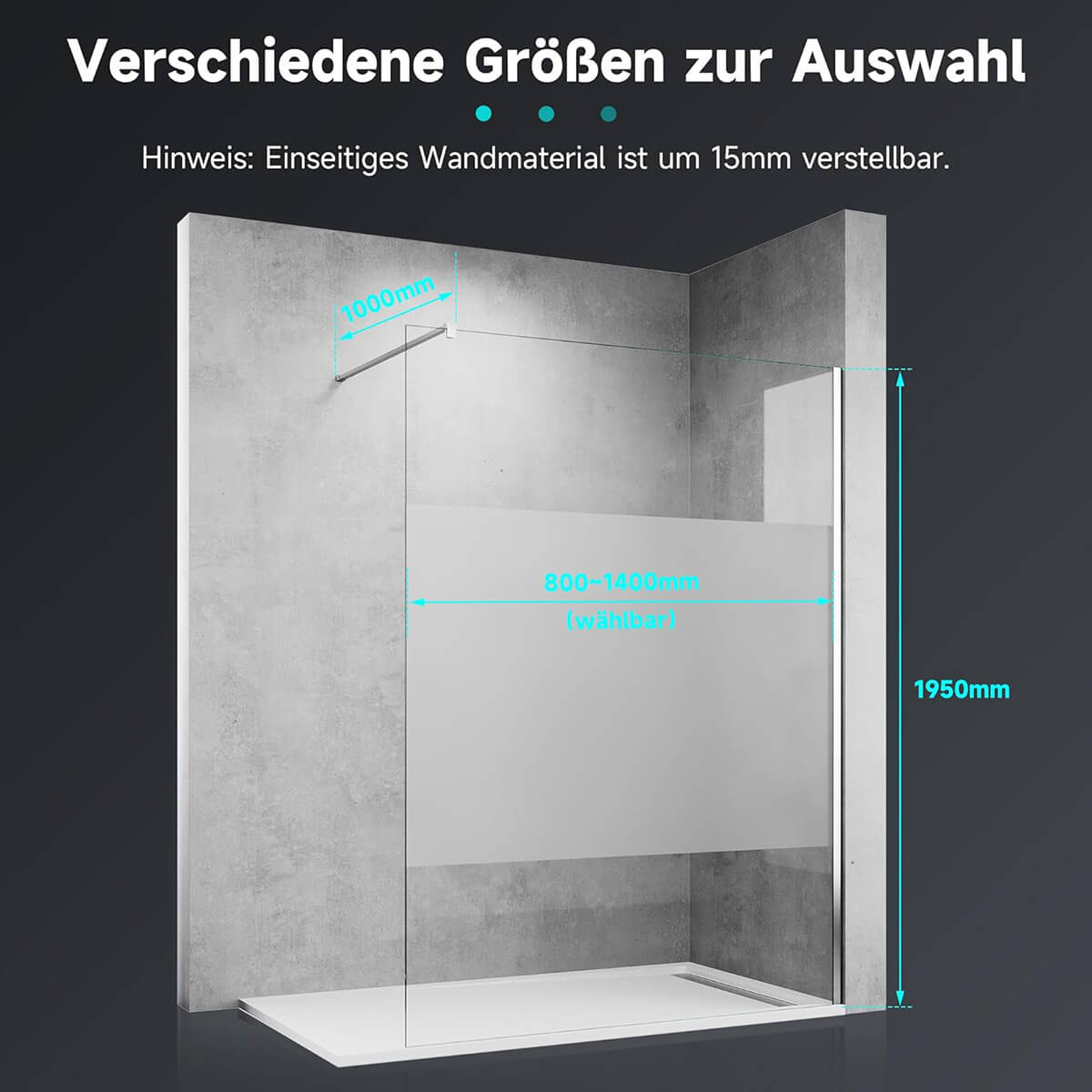 SONNI Walk In Dusche Duschabtrennung Duschwand Nano Milchglas(teilsatiniert) Glasstärke 8/10mm Breite 70-140cm