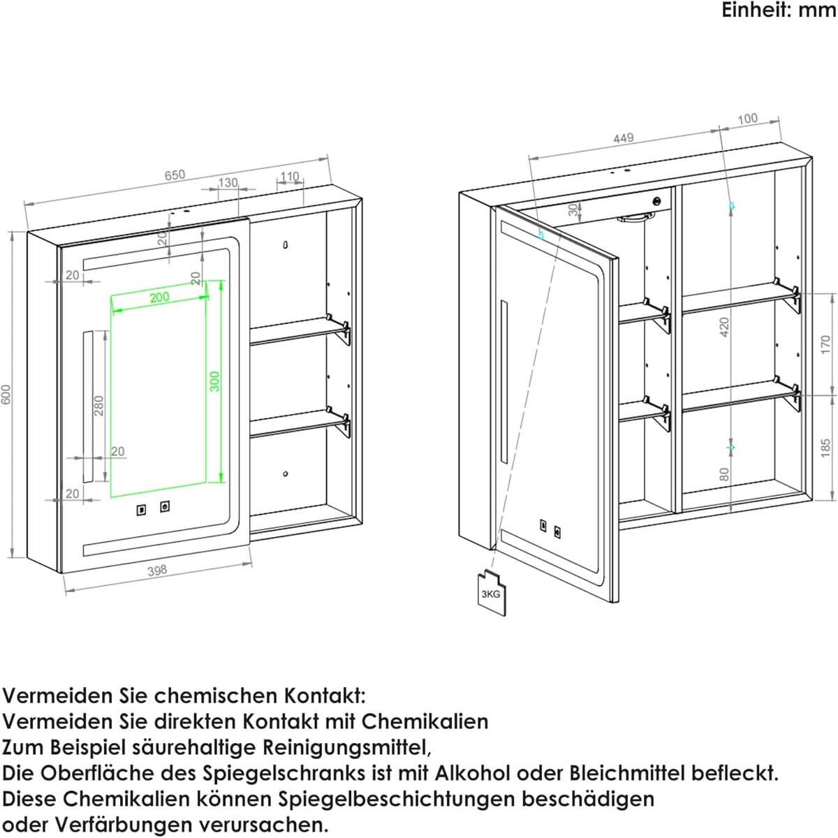 SONNI Bad Spiegelschrank mit Beleuchtung und Steckdose, 65x60cm, Metall Badschrank mit Spiegel und und Regale, 3 Farbtemperatur dimmbare, Antibeschlag, Schwarz