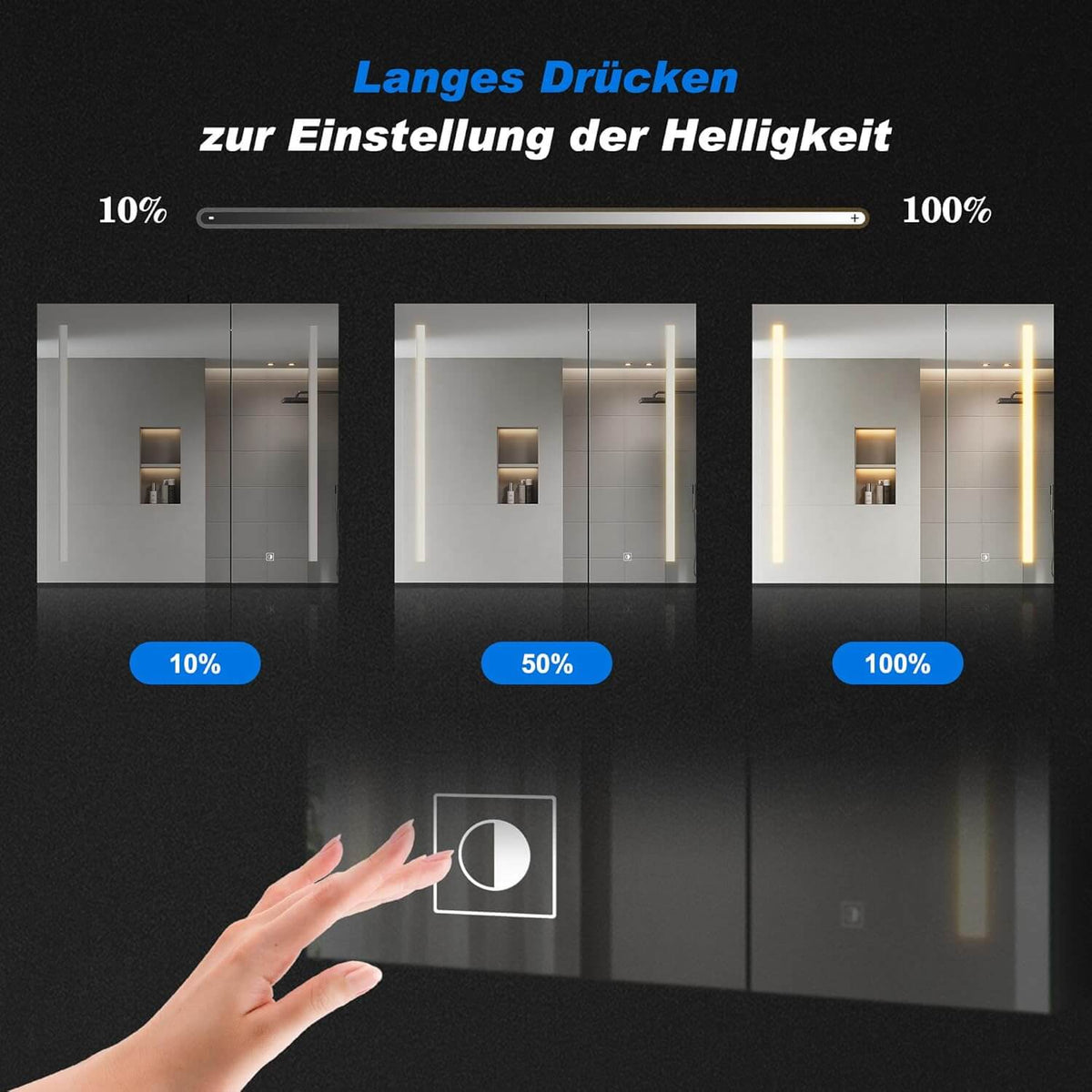 SONNI Spiegelschrank Bad mit Beleuchtung und Make-up Ablage 70x65 cm, Steckdose & 3-fache Vergrößerungsspiegel, 3 Lichtfarben, Dimmbar - Dunkelgrau - Sonni Sanitär GmbH