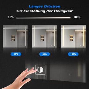 SONNI Spiegelschrank Bad mit Beleuchtung und Make-up Ablage 70x65 cm, Steckdose & 3-fache Vergrößerungsspiegel, 3 Lichtfarben, Dimmbar - Dunkelgrau - Sonni Sanitär GmbH