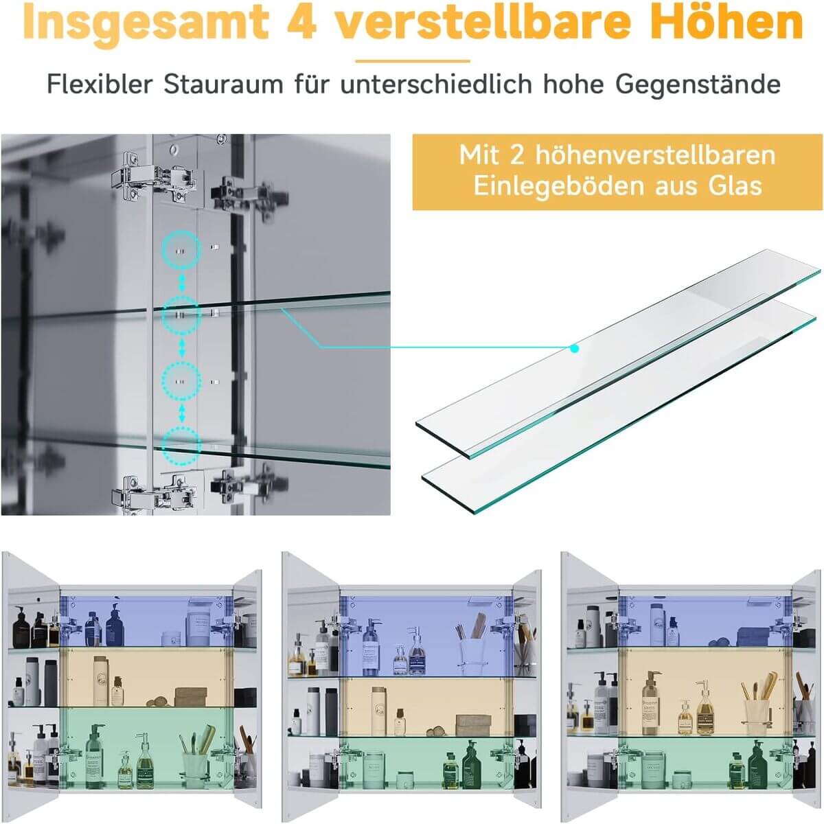 SONNI Spiegelschrank Bad mit Beleuchtung 70 x 60 cm IP44 Wasserciht Edelstahl LED doppeltürig Badezimmerschrank, mit Steckdose und Kippschalter für Badezimmer - Sonni Sanitär GmbH
